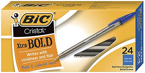 BIC Cristal Xtra Bold Ballpoint Pen, Bold Point (1.6mm), Blue, 24-Count