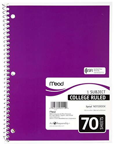 Mead Spiral Notebooks, 1 Subject, College Ruled, 70 Sheets