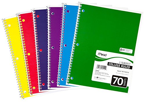 Mead Spiral Notebooks, 1 Subject, College Ruled, 70 Sheets