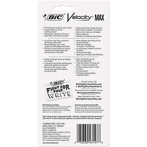 BIC Velocity Max Mechanical Pencil, Thick Point (0.9mm), 2-Count