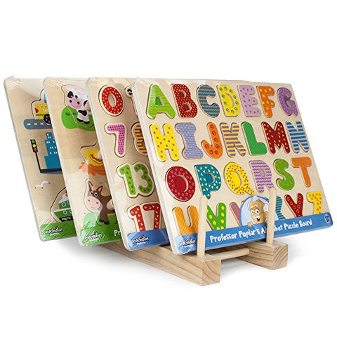 Professor Poplar's Puzzle Bundle: Alphabet, Numbers, Barnyard Helpers Wooden Puzzles