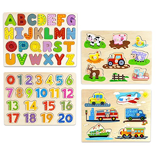 Professor Poplar's Puzzle Bundle: Alphabet, Numbers, Barnyard Helpers Wooden Puzzles
