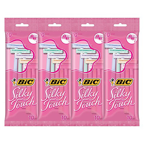 BIC Silky Touch Women's Twin Blade Disposable Razor, 10 Count - Pack of 4 (40 Razors)
