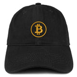 Bitcoin Embroidered Soft Crown 100% Brushed Cotton Cap - Black