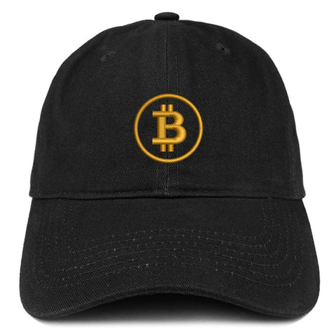 Bitcoin Embroidered Soft Crown 100% Brushed Cotton Cap - Black